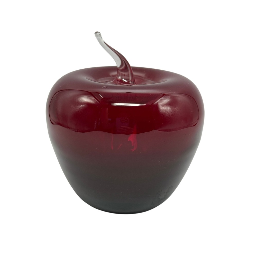 Blenko Handblown Glass Apple Paperweight Ruby Red MCM Vintage Art Deco Decor